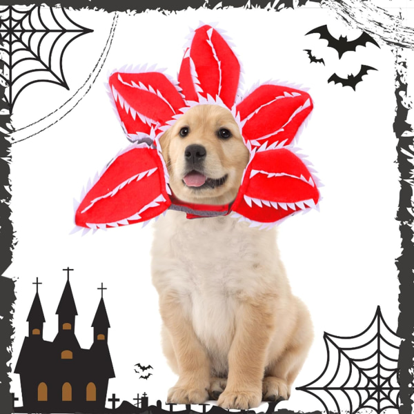 Pet Demon Hat Kostume Skræmmende Halloween Hunde Pandebånd Demogorgon Kostume Hovedbeklædning Rekvisitter Cosplay Outfits Sødt tøj til små mellemstore hunde Hvalpekat -M