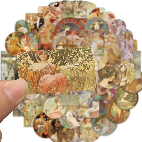 54 kappaletta aikuisille teini-ikäisille klassisia taideteoksia, renessanssitarroja, vintage-taiteilijoiden maalaustarroja Vesimiehen kannettaville tietokoneille