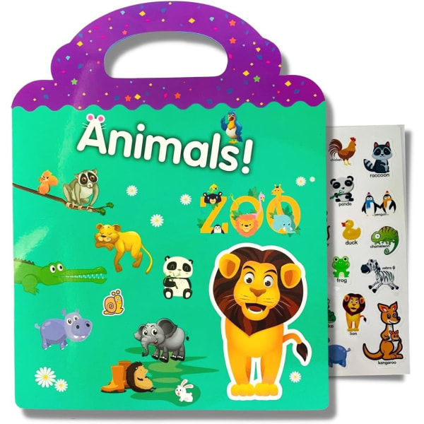 Gjenbrukbar klistremerkebok, dyreklistremerker, holdbare og ikke-klebende, vindusklemmer for barn, pedagogiske klistremerker leketøy for småbarn