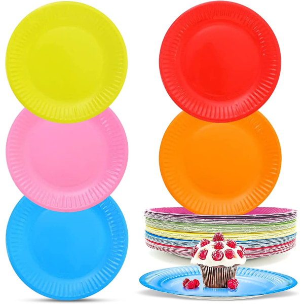 Sæt med 50 gør-det-selv-tallerkener, runde DIY-farvede papirtallerkener Engangs-festtallerkener Flerfarvede biologisk nedbrydelige papirtallerkener til fester og picnics