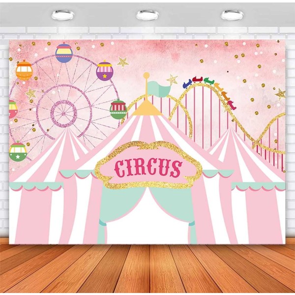 Rosa cirkusbakgrund för födelsedag Pastelltält Karnevalsfest Banner Glitter pariserhjul Bakgrund Sweet Baby Shower Födelsedagsdekorationer 7x5ft
