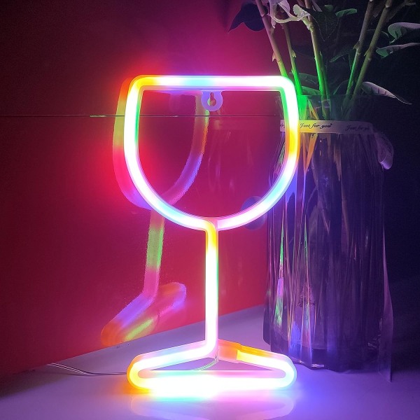 Vinglas Neon Skilte, USB eller 3-AA Batteridrevet Neon Lys, LED Lys Borddekoration, Piger Soveværelse Vægindretning, Børns Fødselsdagsgave (Farve)