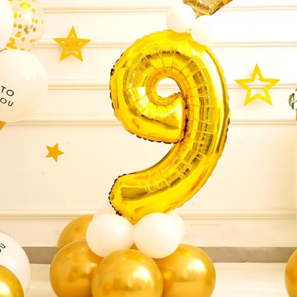 40 tums guld helium mylar folie nummer ballonger, nummer 9 ballong för födelsedagsdekorationer för barn, tillbehör till jubileumsfestdekorationer