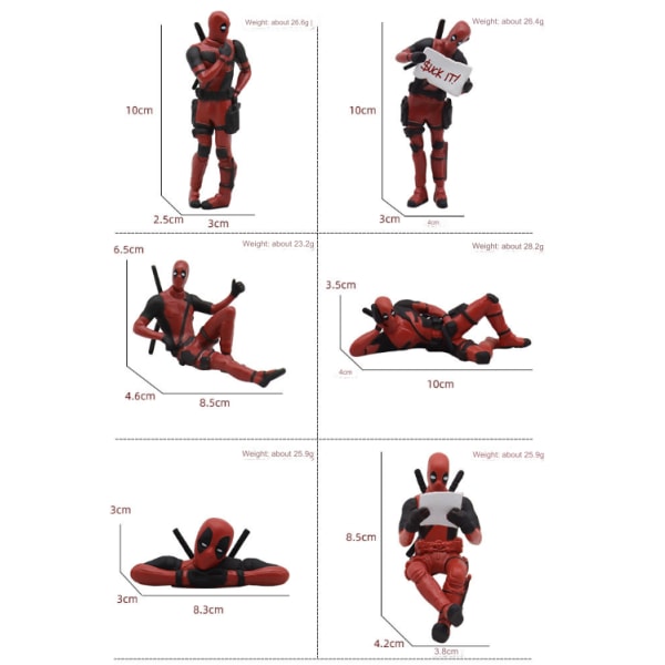 1 osa Deadpool Funky -mallia: Syleile ilkikurisen supersankarin henkeä, käsintehty, supersankarikoristelu, istuma-asento Style03