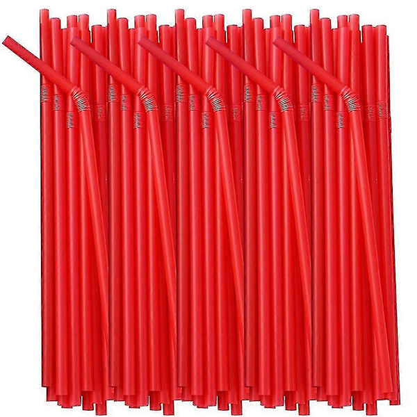200 st Flexibla Drickstrån av Plast, Extra Långa Färgglada Engångs Böjbara Festliga Trån, 2455 Red