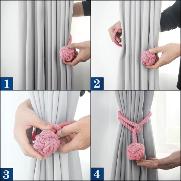 Sæt med 2 håndstrikkede lyserøde gardinbindinger i bomuldsgardinbånd til kontorindretning i soveværelset