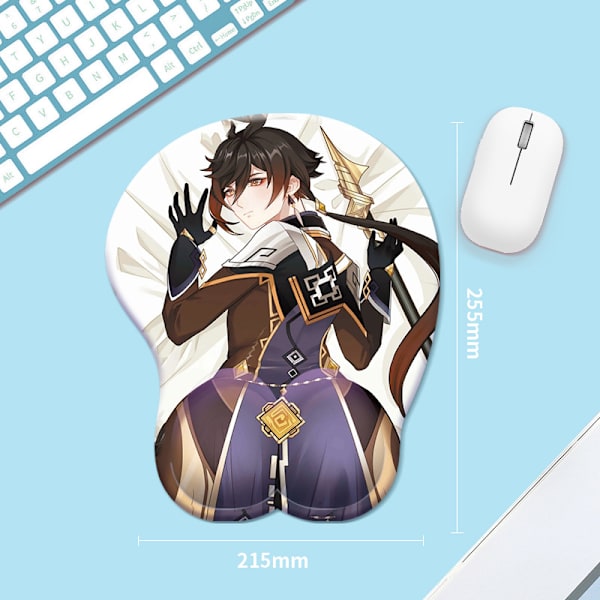 Anime-spel Genshin Impact-figurer ZhongLi 3D-musmatta Hemmakontor halkfri handledsstöd Handkudde Musmattor Otaku Cosplay-gåva, 26 x 21 x 3,2 cm