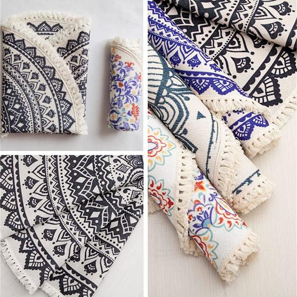 Mandala Bomullsstue Teppe, Bohemian Rundt Vevd Teppe med Frynser Maskinvaskbar Inngangsgulvmatte for Soverom, Gang (60 cm, Brun)