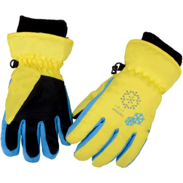 Barne- og barneskihansker Vinter snøhansker Vanntett Vinter varme hansker for snowboard, aking, gul, XS