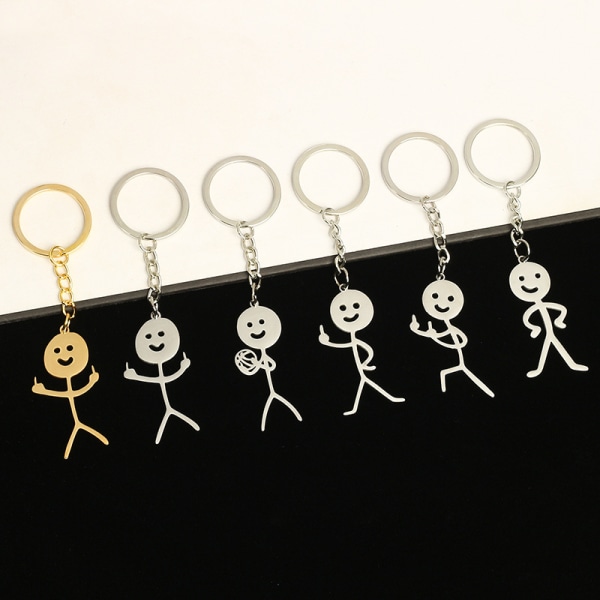 Rolig doodle rostfritt stål nyckelring långfinger nyckelring långväga vänskap BFF matchande smycken present