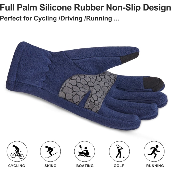 Barne termiske hansker vinter polar fleece touchscreen hansker for gutter jenter Anti-Slip varme barne hansker utendørs isolert, blå, M