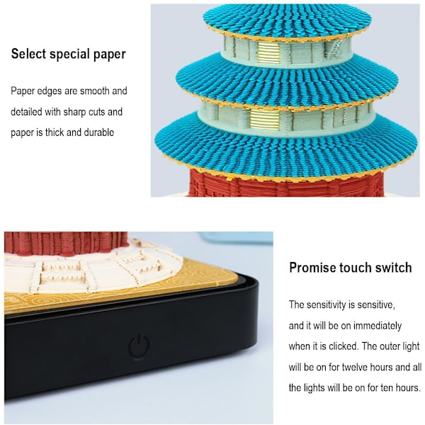2024 Työpöytäkalenteri valoilla 3D Muistio Paperi Taide Sakura Puu Luova 3D Työpöytäkalenteri Post It -laput Muistio Paperi Taide Temple-C