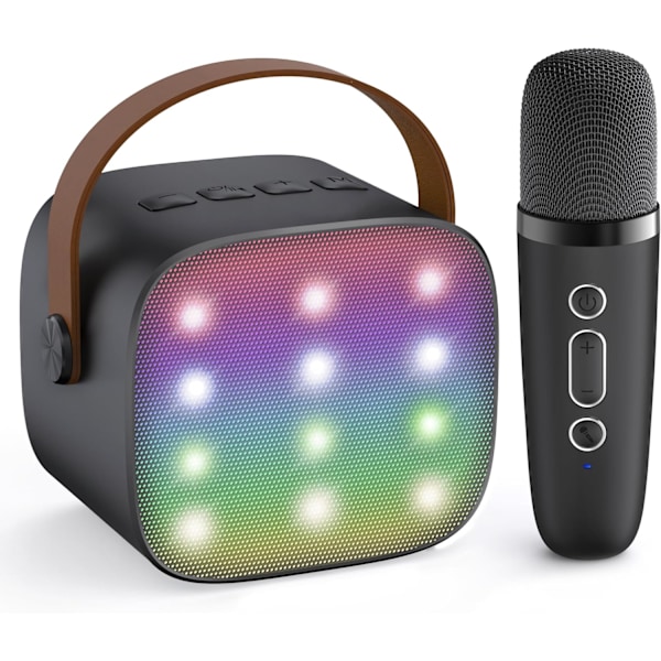 Mini Karaoke-maskin för Barn och Vuxna, Portabel Bluetooth-högtalare med 1 Trådlös Mikrofon, Leksaker Födelsedagspresenter för Flickor Åldrarna 4, 5, 6, 7, 8, 9, 10, 11, Black-1MIC