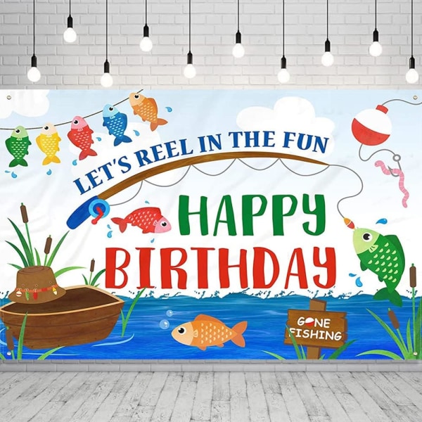 Gone Fishing Bakteppe Bursdagsfestdekorasjon La oss trives med moro Gratulerer med dagen Banner for fotografering Bakgrunn Bursdagskakebordrekvisita