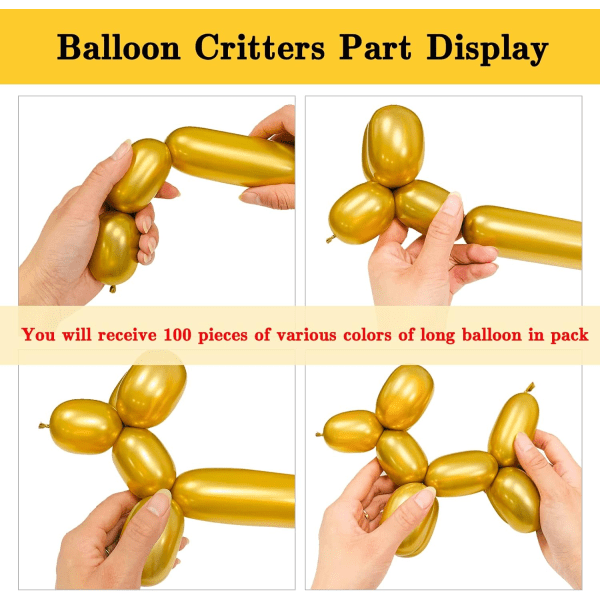 Metallic 260 gull lange ballonger krom 100 pakke vridende dyreballonger fortykning lateks modellering lange magiske ballonger for festdekorasjoner