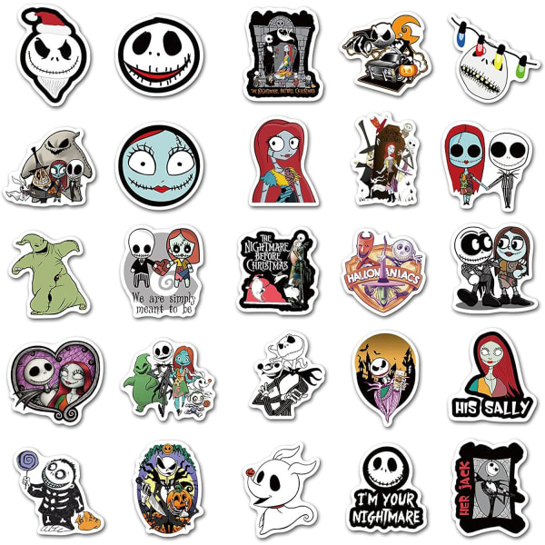 Nightmare Before Christmas Halloween-klistremerker 50-pakning, søte vinyl-vannbestandige klistremerker for bærbar PC, vannflasker, gitar, skateboard-klistremerker