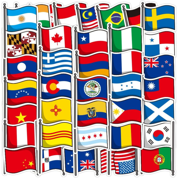 National Flag Country Stickers - 50 st Cartoon Lovely PVC Kawaii Decals Funny Vinyl Decoration DIY Decor for Toneners (Flag Sticker)