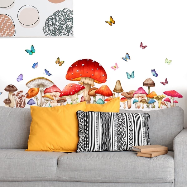 Woodland Mushroom Wall Decals Butterfly Wall Stickers Decor för Barn Sovrum Vardagsrum Kök