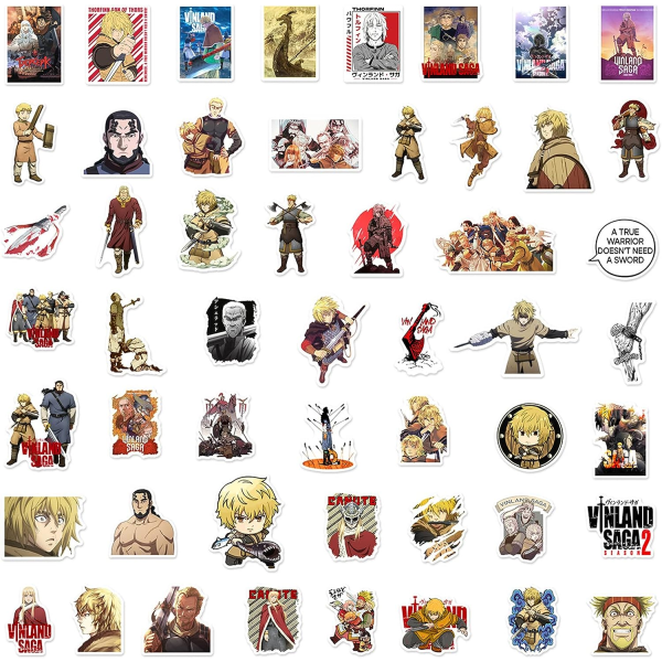 50 stk japanske anime VINLAND SAGA klistremerker vanntette vinyl Kawaii klistremerker for barn tenåringer voksne skateboard datamaskin bærbar gitar