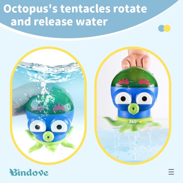 1 stk Octopus badeleke. Babyer tar en dusj og leker i badekaret, som kan avgi vann og rotere antennene sine. (Blå blekksprut),14×14×15,6cm