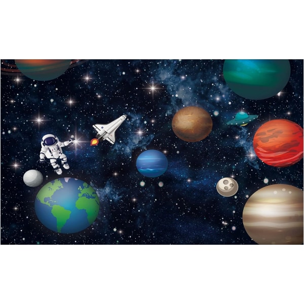 Outer Space Rocket Astronaut Bakteppe for Baby Boy Universe Planet Galaxy Bursdagsfest Kake Bord Dekorasjon Banner Vinyl Photoshoot Bakgrunn