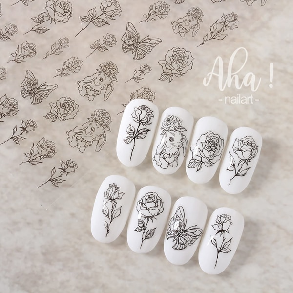 Easter Rabbit Nail Art Sticker Butterfly Rose Nail Decal 3D Self Adhesive Fashion Trend Glamour Flower Nail Design Nail DIY Decor 1 Sheet