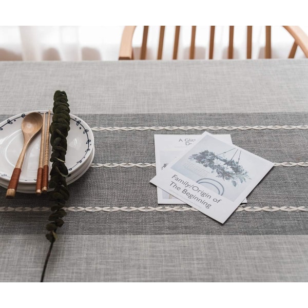 Tukeva puuvillainen ja pellavainen pöytäliina suorakaiteen muotoisille pöydille Pöytäliina tukevalla ristikkokirjontalla. (140 x 180 cm, harmaa)