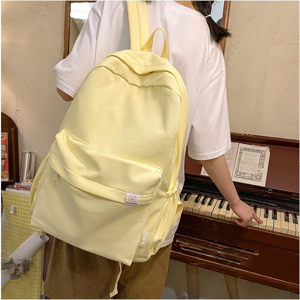 Kawaii estetisk ryggsäck skolryggsäck nylon vattentät enfärgad ryggsäck tonåring college gul