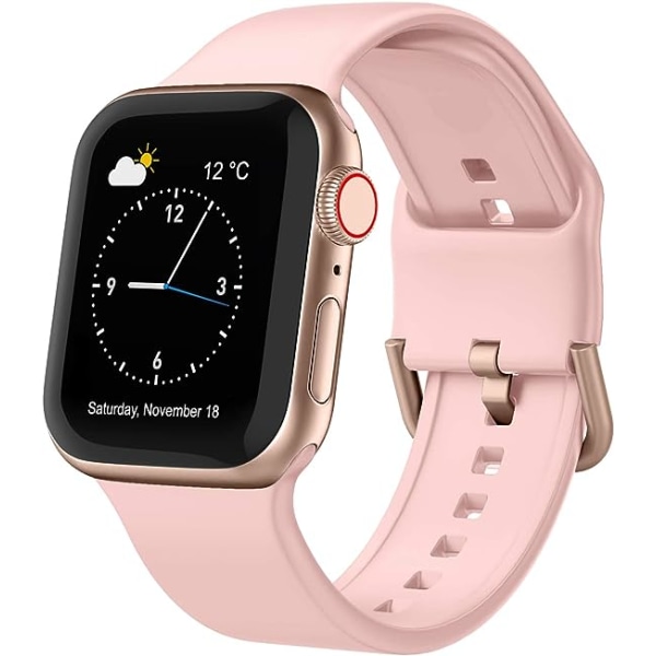 Sportsbånd kompatibelt med Apple Watch-remser 41 mm 40 mm 38 mm, erstatningsstropp i mykt silikonarmbånd med klassisk lås for kvinner menn-rosa