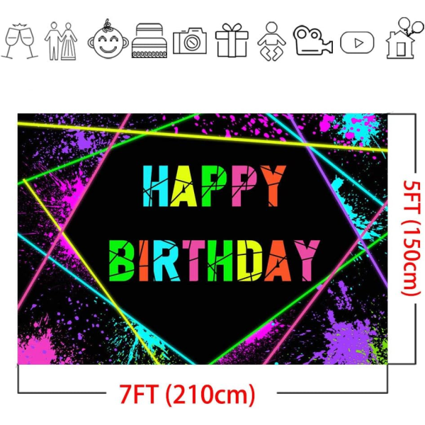 Neon födelsedagsbakgrund 7x5ft Glow in The Dark Party Dekorationer Neon Glow Party Bakgrunder Låt oss glöda Bday Cake Table Fotografi Bakgrund