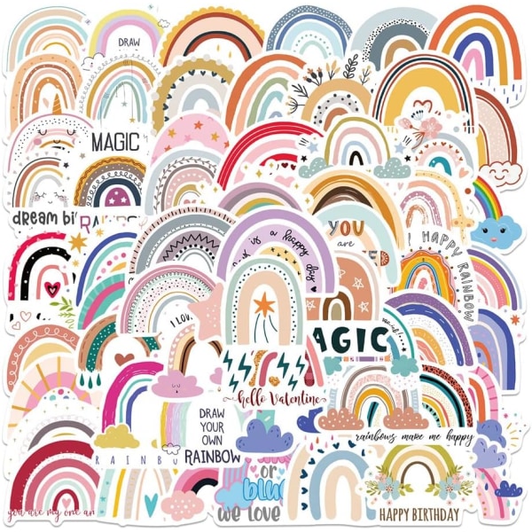 60 stk Rainbow Stickers, Boho Rainbow Stickers, Colorful Rainbow Vinyl Vandtæt Decal, til vandflaske, telefon, bærbar computer, skateboard, væg eller festgoder