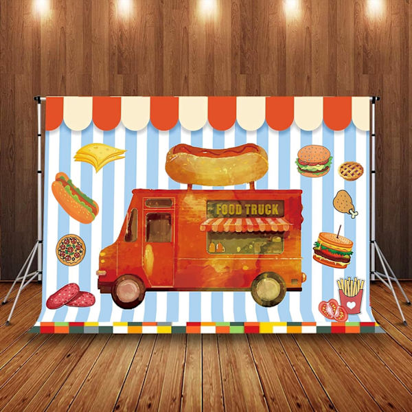 Food Truck Fotografi Bakgrund Pizza Shop Tema Foto Bakgrund Hot Dog Pizza Hamburger Kaffe Lastbil Butik Bakgrund Baby Shower Födelsedag 7x5ft