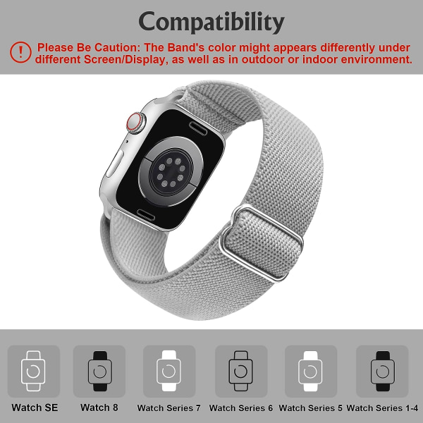 Strækbart urbånd kompatibelt til Apple Watch bånd 45 mm 44 mm 42 mm Komfortabelt justerbart sportsbånd til kvinder mænd - lysegrå