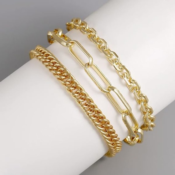 Guldkedja armbandsset för kvinnor flickor 14K guldpläterade Dainty Link Gems Armband Stake justerbar lager metall set