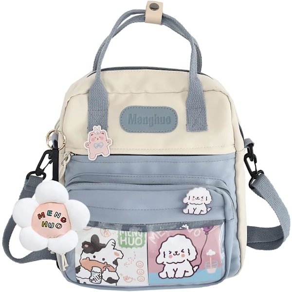 Kawaii Rygsæk med Kawaii Pins & Tilbehør, Kawaii Æstetisk Rygsæk, Sød Ita Taske Japansk Rygsæk JK Uniform Taske, Blå