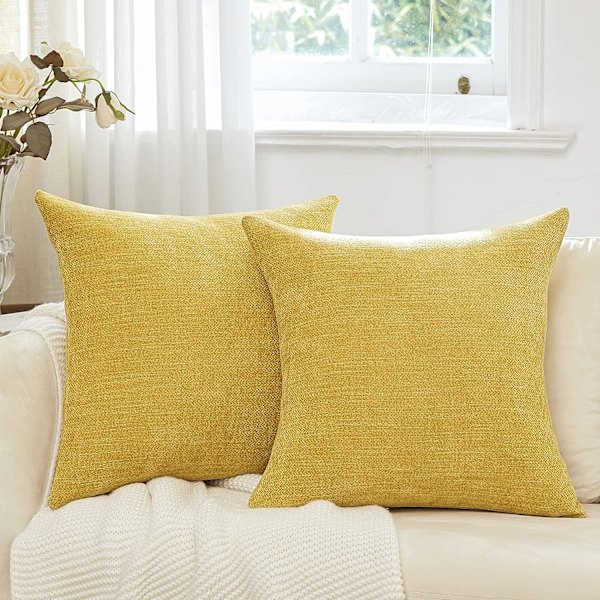 Store putetrekk 24x24 tommer sett med 2 mellomstore gule dekorative pynteputer trekk firkantet pyntetrekk for sofa stue hjemmedekorasjon