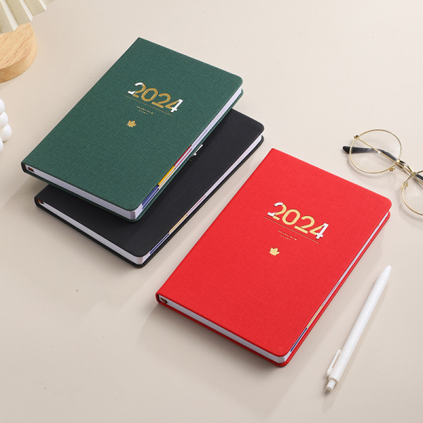 2024 Månedlig Planlægger Kunstlæder Cover 12 Måneders A5 Kalender Notebook 155 Ark Wire Binding Månedlige Faner Agenda Bog Agenda Bog, Grøn