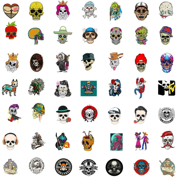 100 STK Skull Stickers, Vinyl Vandtætte Stickers til Vandflasker Bumper Laptop Computer Telefon Case Skateboard Motorcykel, Cool Stickers til Voksne