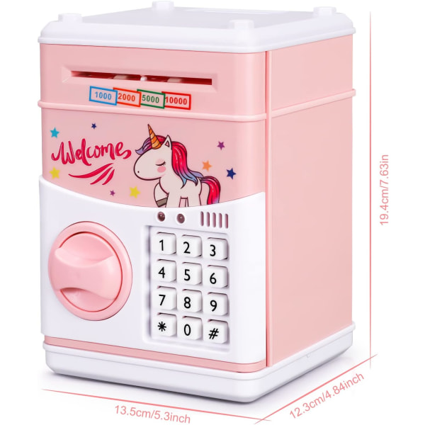 Elektronisk enhjørning sparegris for barn tegneserie minibank pengesparebank for barn med passord og musikk Flott gaveleke (rosa enhjørning)
