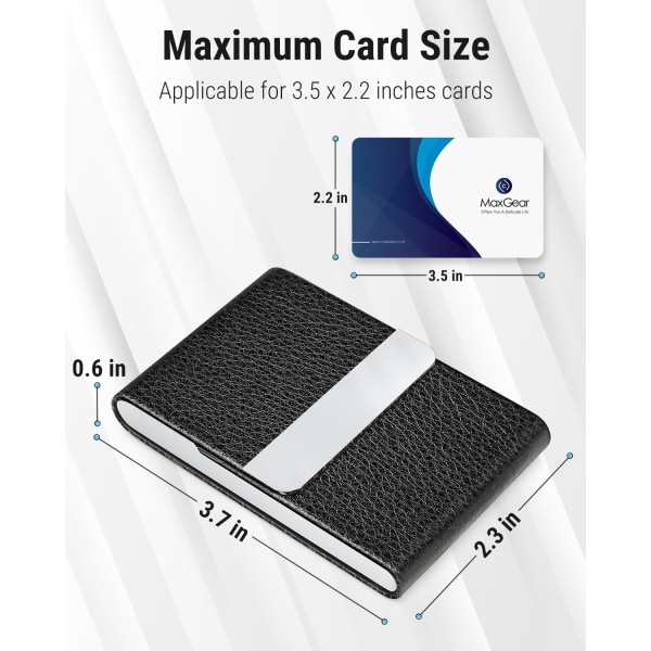 Visitkortshållare, Case i PU-läder, Metal Slim Namn RFID-blockerande visitkortshållare med magnetisk stängning, svart läder