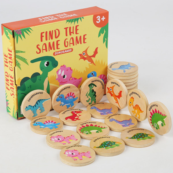 Wooden Match -muistipeli, 24 kpl:n muistikortteja, opettavainen muistisovituspeli esikouluikäisille varhaisen oppimisen kehittämisen lapsille - dinosaurukset