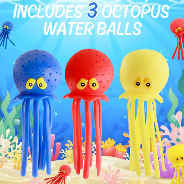 3 kpl Octopus-vesipalloja - Kumikylpylelut Octopus-kylpylelut - Sensorista stress relief allaslelu - Söpöt Octopus-vesilelut, halkaisija: 6,5 cm