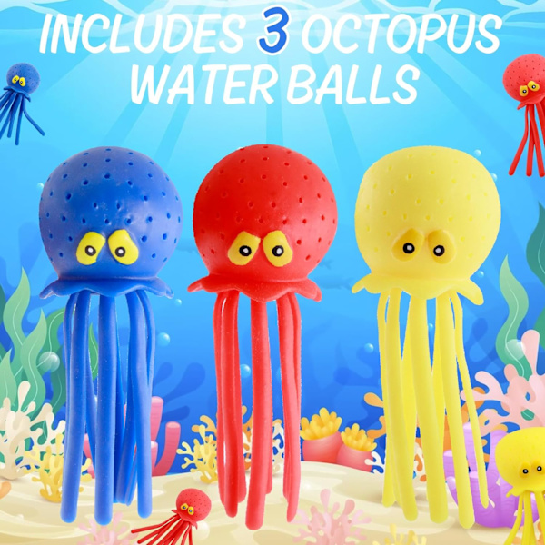 3PCS Octopus Vattenbollar - Gummi Octopus Badleksaker - Sensorisk Stressavlastning Poolleksaker - Söta Octopus Vattenleksaker, Diameter:6.5cm