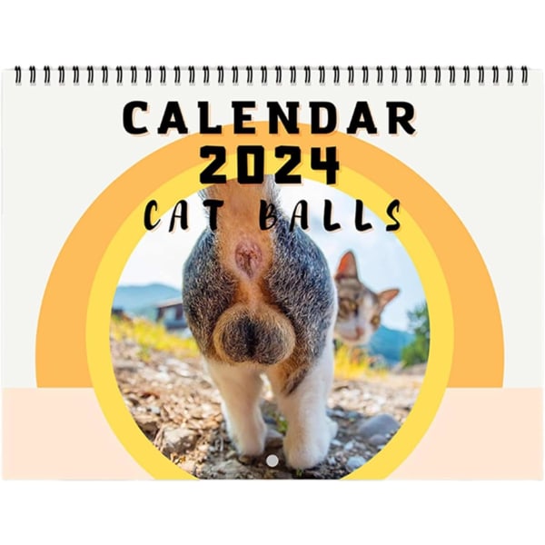 Kattekalender 2024 | Kattehullkalender for spøkefull gave | Hengende veggkunst månedlig familiekalender | Morsomme og morsomme gaver for voksne-A