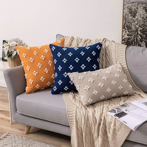 Set med 2 dekorativa kuddfodral i rombiskt jacquardmönster, mjuk rektangulär kuddfodral 12x20 tum, beige