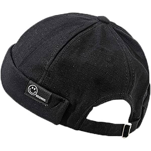 Lipaton hattu Beanie Skullcap Työntekijä Sailor Cap Retro Rolled Cuff Skull Caps säädettävällä（Musta）