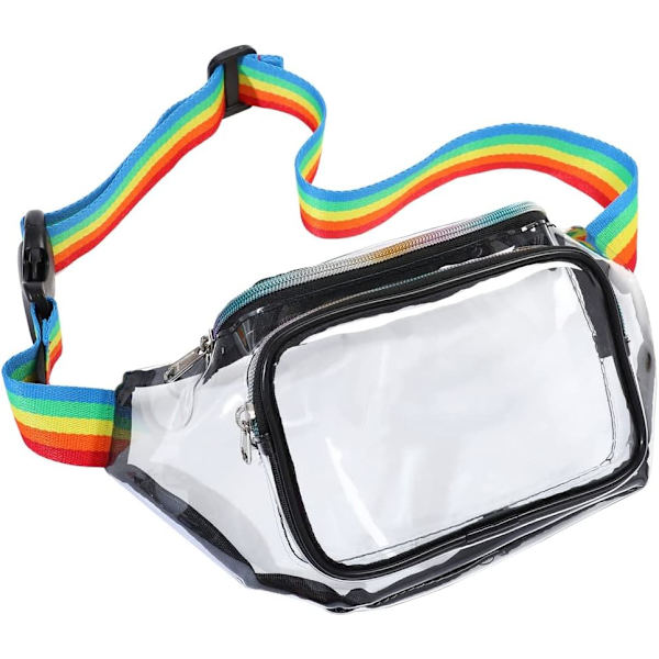 Fanny Pack, Läpinäkyvä Fanny Vedenpitävä Söpö Laukku Stadion Laukku Läpinäkyvä Säädettävä Sateenkaari Vyölaukku, Matkustamiseen, Rannalle, Tapahtumiin, Konsertteihin, Musta Sateenkaari