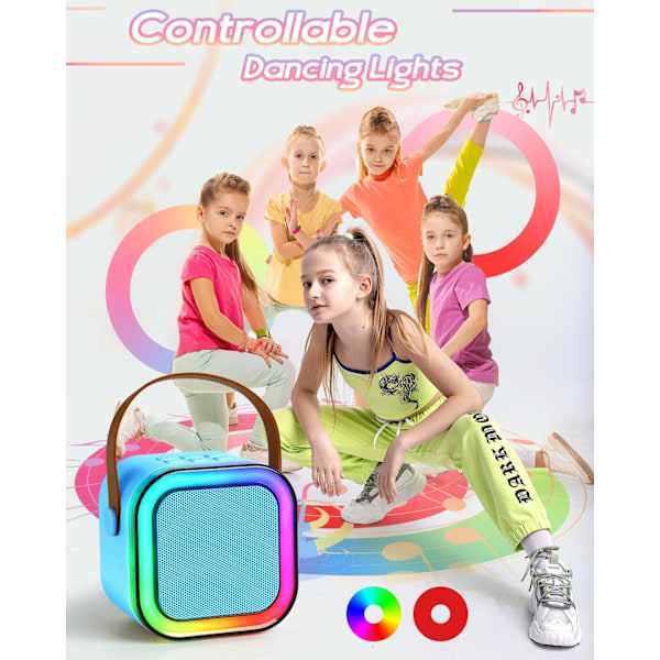 Karaoke-laite lapsille, 2 langatonta mikrofonia, kannettava Bluetooth-kaiutin, lasten karaoke-laite tytöille LED-valoilla, hauskoja syntymäpäivälahjoja 4 5 6 -vuotiaille Blue