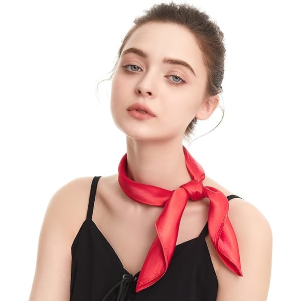 Sidenkänsla Halsduk Kvadratisk Chiffon Halsduk Enfärgad Bandanas Retro Halsdukar för Kvinnor Halsduk Handväska Halsduk