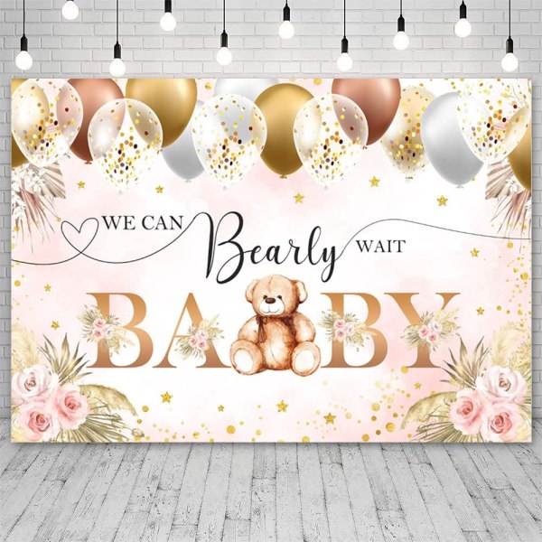 7x5ft Boho Bear Baby Shower Backdrop Shower Decorations Brown Balloons Flowers Bohemian Theme Photography Background Baby Shower Party Supplies